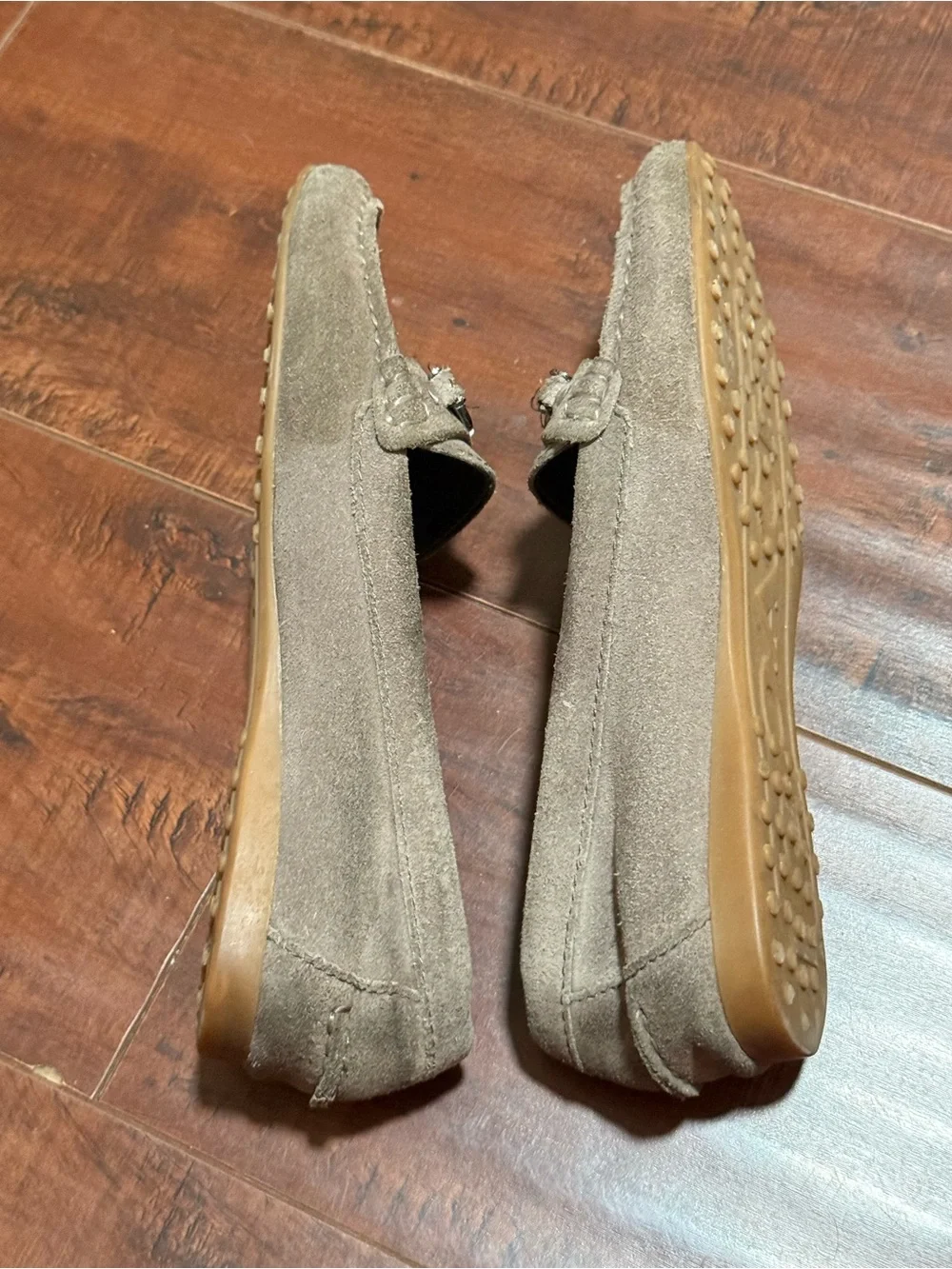 Coach Taupe Suede Loafers with Metal logo